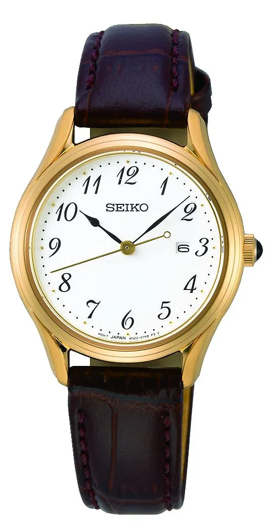 Seiko Gents Yellow Gold Plated Classic Watch With A Brown Leather Strap