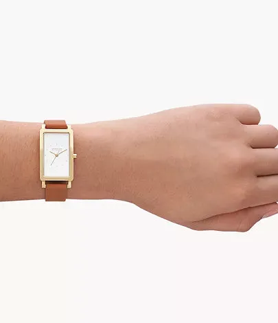 Skagen Ladies Rectangular Gold Brown Tan Leather Watch