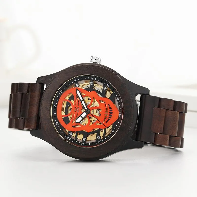 Skeleton Face Wood Watch