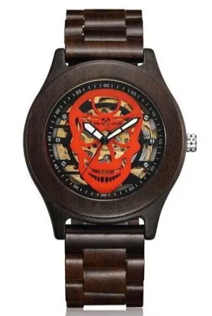 Skeleton Face Wood Watch