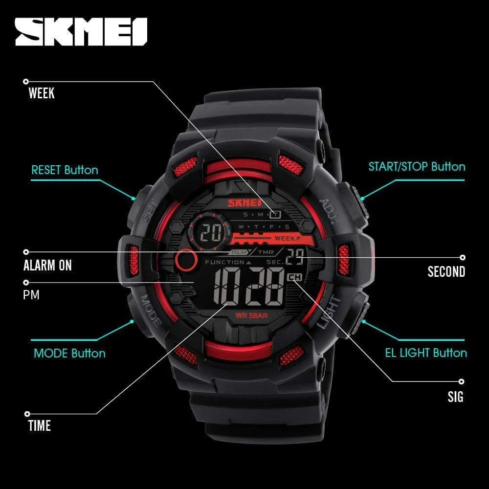 Skmei 1243 Original Digital waterproof Sports wrist watch Chronograph for Boys For Men