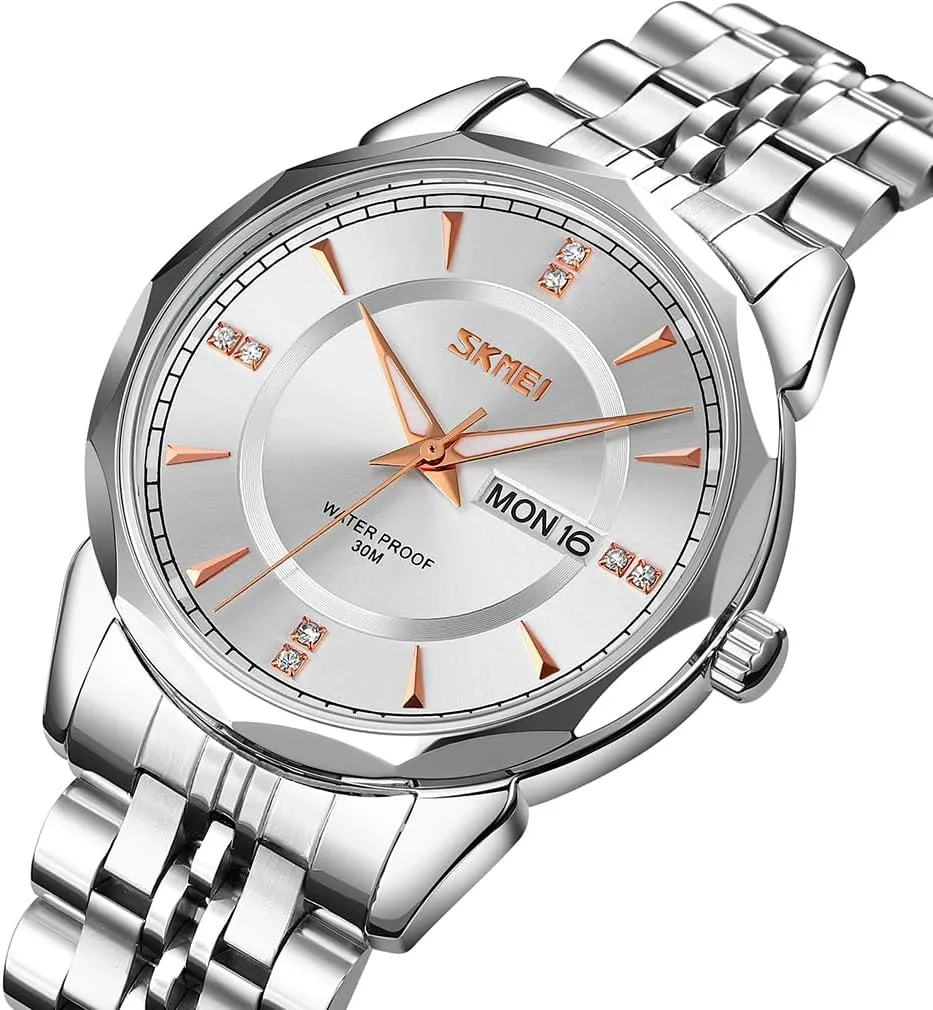 SKMEI Watch for Men Business Stainless Dress Fashion Waterproof Luxury Analog Simple Day Date Fathers Dad Gifts Silver Gold Wrist Watches