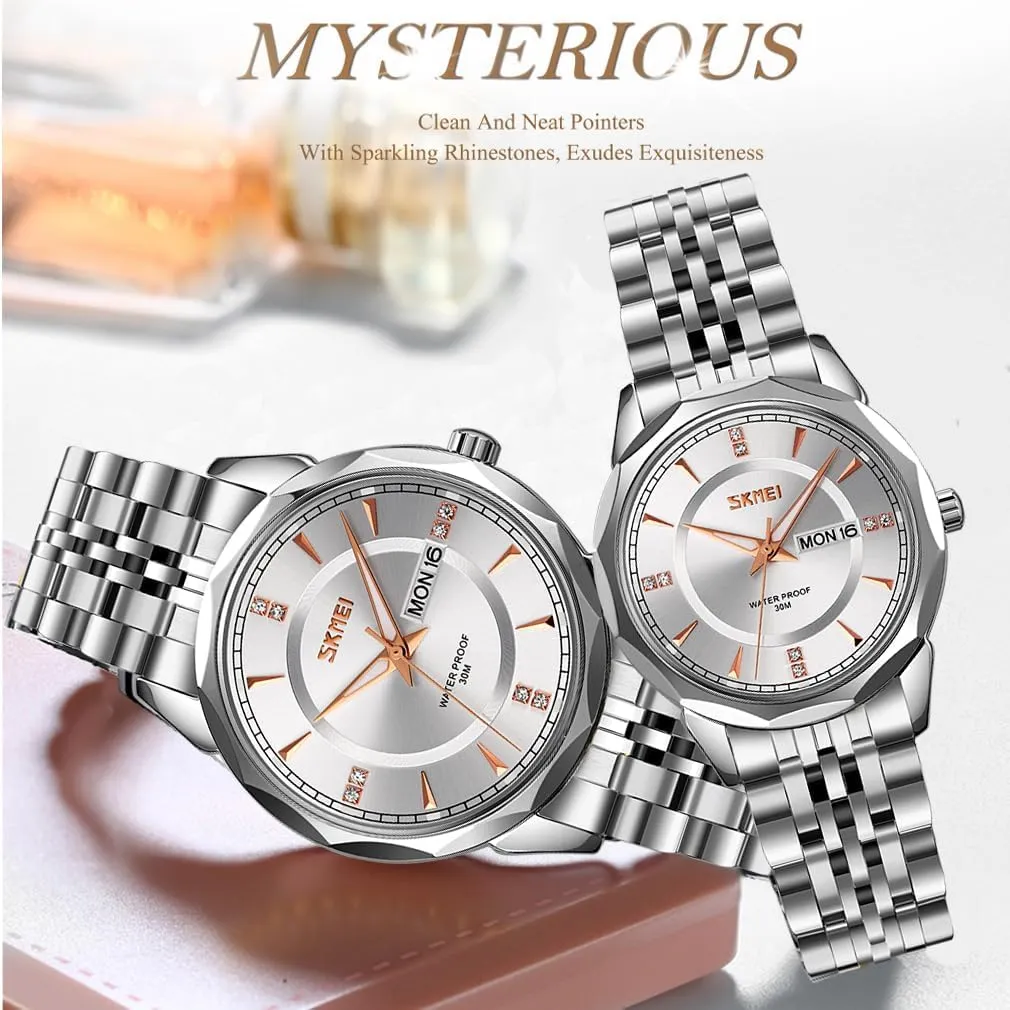 SKMEI Watch for Men Business Stainless Dress Fashion Waterproof Luxury Analog Simple Day Date Fathers Dad Gifts Silver Gold Wrist Watches