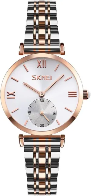 SKMEI Watches for Women Ladies Female Stainless Dress Luxury Business Classic Fashion Analog Quartz Waterproof Simple Day Date Wife Girls Gifts Gold Silver Wrist Watch