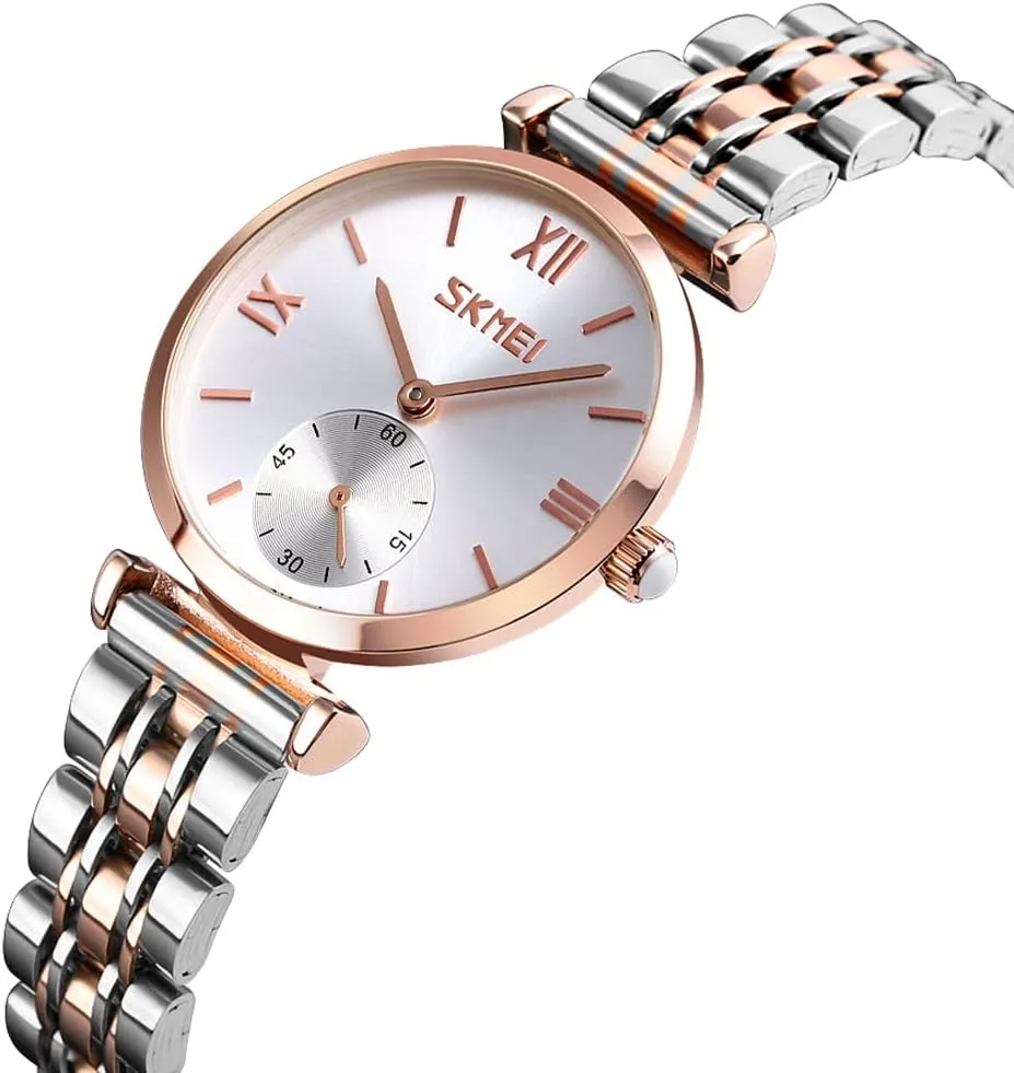 SKMEI Watches for Women Ladies Female Stainless Dress Luxury Business Classic Fashion Analog Quartz Waterproof Simple Day Date Wife Girls Gifts Gold Silver Wrist Watch