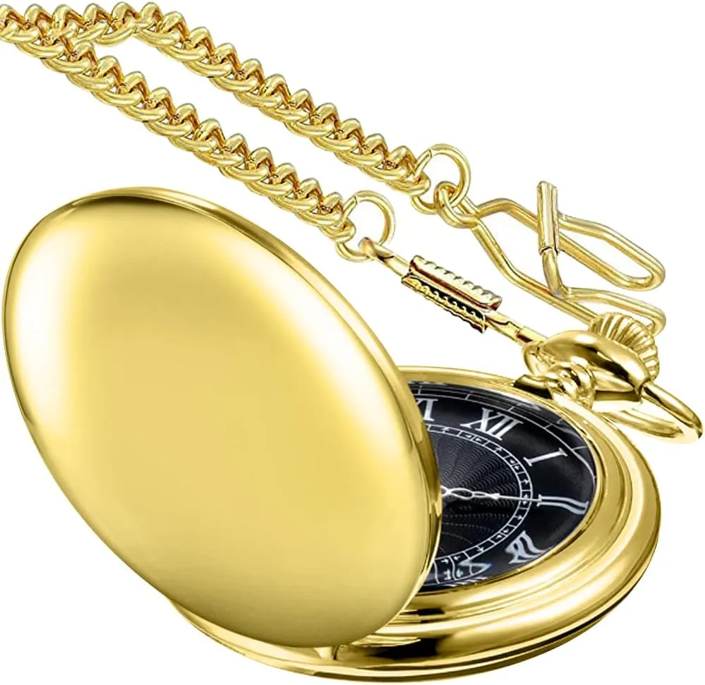Smooth Cover Quartz Pocket Watch, Fashionable Roman Digital White Dial with Waist Chain Pocket Watches for Men
