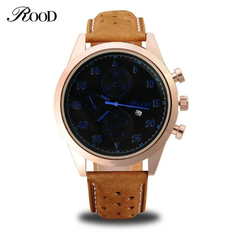 Sport Men's Quartz Wrist Watch ROOD Military Watch For Men Clock Leather Strap Men Watches Relogio masculino Reloj Hombre