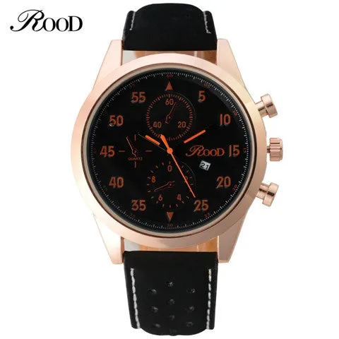 Sport Men's Quartz Wrist Watch ROOD Military Watch For Men Clock Leather Strap Men Watches Relogio masculino Reloj Hombre
