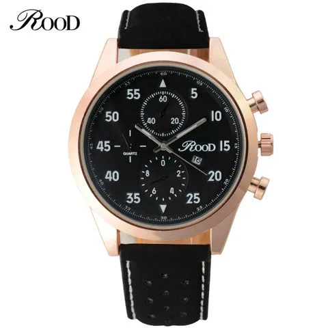 Sport Men's Quartz Wrist Watch ROOD Military Watch For Men Clock Leather Strap Men Watches Relogio masculino Reloj Hombre
