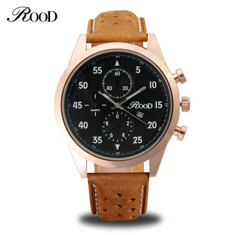 Sport Men's Quartz Wrist Watch ROOD Military Watch For Men Clock Leather Strap Men Watches Relogio masculino Reloj Hombre