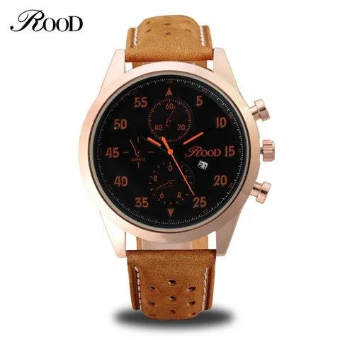 Sport Men's Quartz Wrist Watch ROOD Military Watch For Men Clock Leather Strap Men Watches Relogio masculino Reloj Hombre