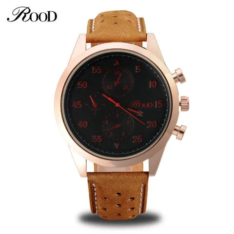 Sport Men's Quartz Wrist Watch ROOD Military Watch For Men Clock Leather Strap Men Watches Relogio masculino Reloj Hombre