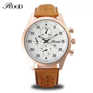 Sport Men's Quartz Wrist Watch ROOD Military Watch For Men Clock Leather Strap Men Watches Relogio masculino Reloj Hombre