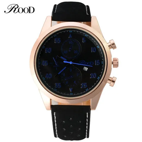 Sport Men's Quartz Wrist Watch ROOD Military Watch For Men Clock Leather Strap Men Watches Relogio masculino Reloj Hombre