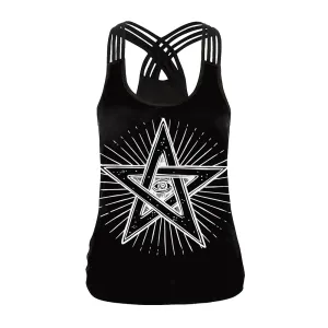 Star Design Criss Cross Back Tank Top