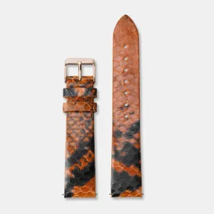 Strap 18 mm Leather Orange Python, Rose Gold Colour
