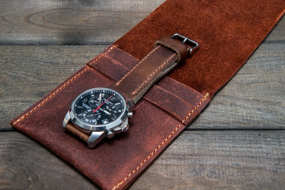 Suede leather watch roll / watch case for wrist watch organizing - 1 pocket