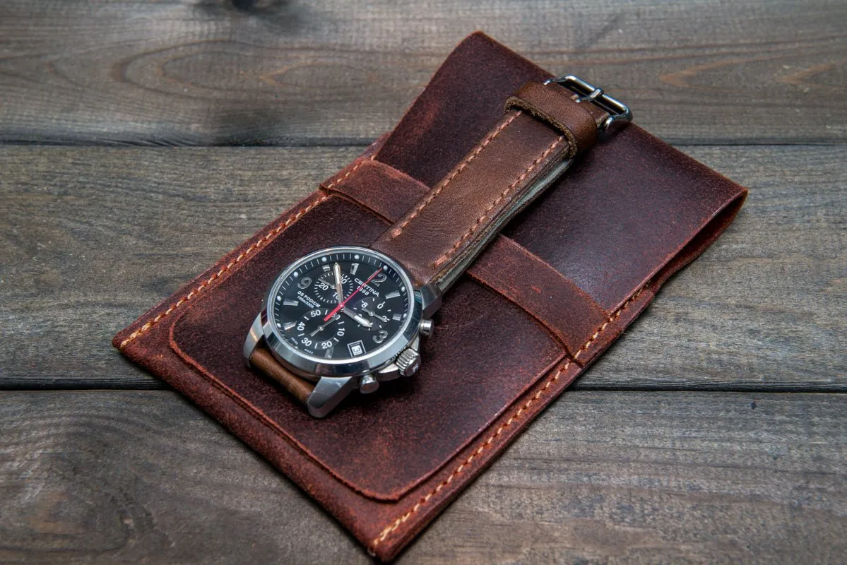 Suede leather watch roll / watch case for wrist watch organizing - 1 pocket