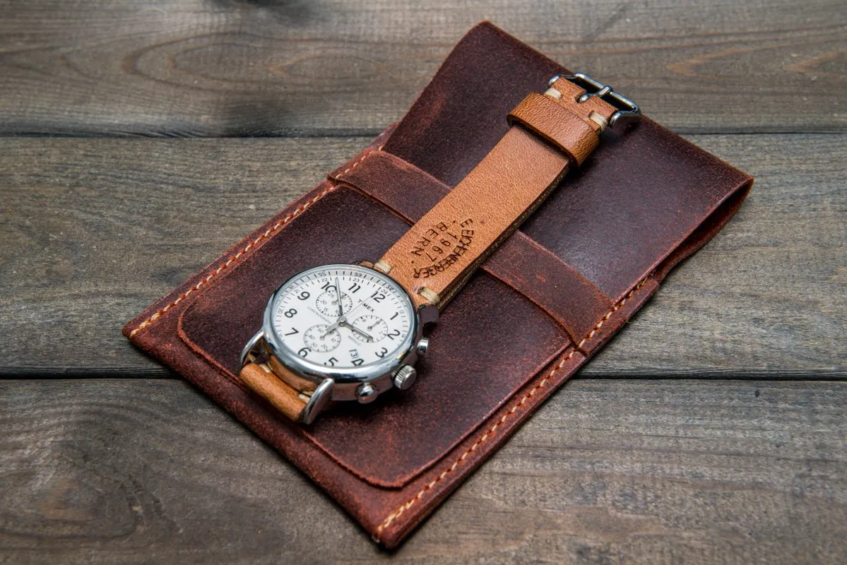 Suede leather watch roll / watch case for wrist watch organizing - 1 pocket