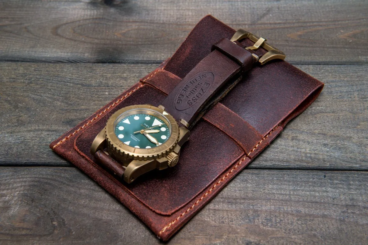 Suede leather watch roll / watch case for wrist watch organizing - 1 pocket