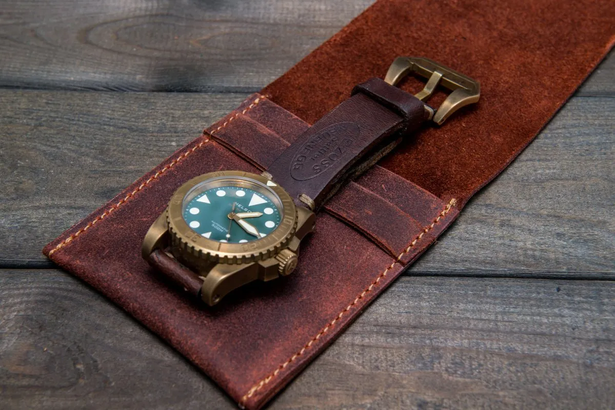 Suede leather watch roll / watch case for wrist watch organizing - 1 pocket