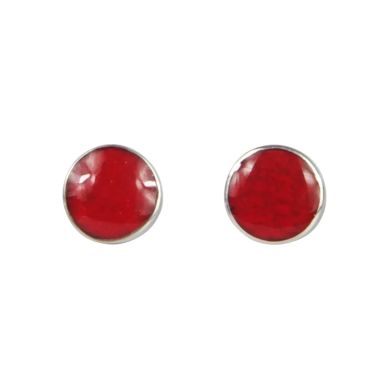 Sundari Jewellery Classic Bezel Set Shell and Coral Circle Studs in Sterling Silver
