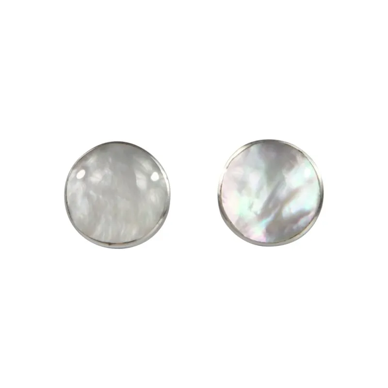 Sundari Jewellery Classic Bezel Set Shell and Coral Circle Studs in Sterling Silver
