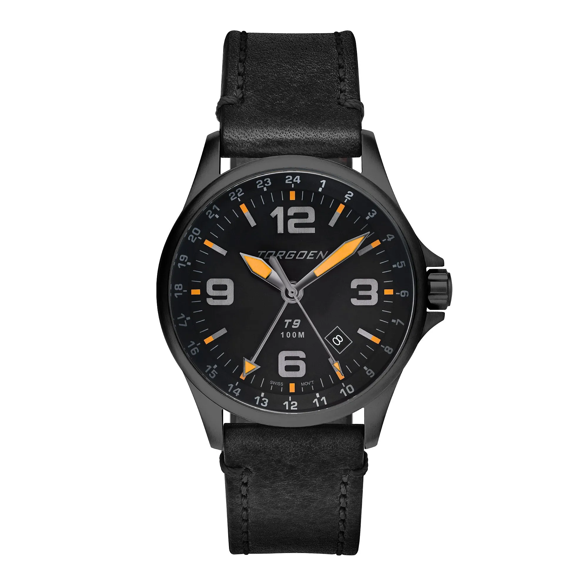 T9 Blackbird GMT | 42mm , Black Leather Strap