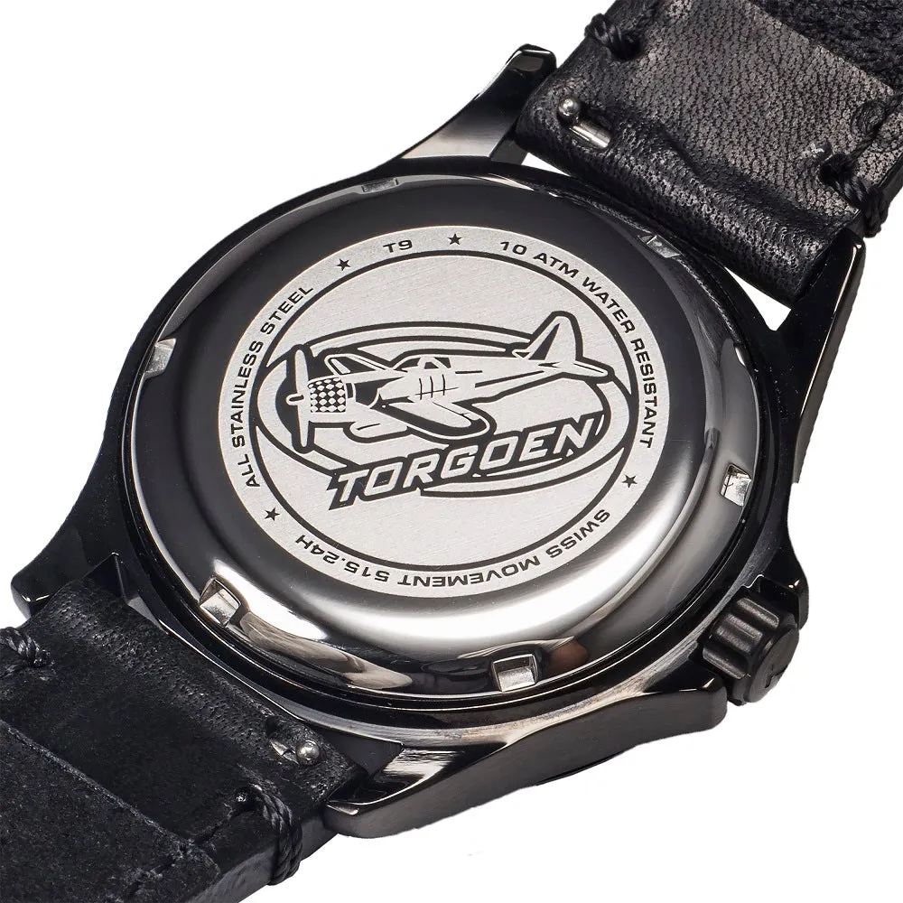 T9 Blackbird GMT | 42mm , Black Leather Strap