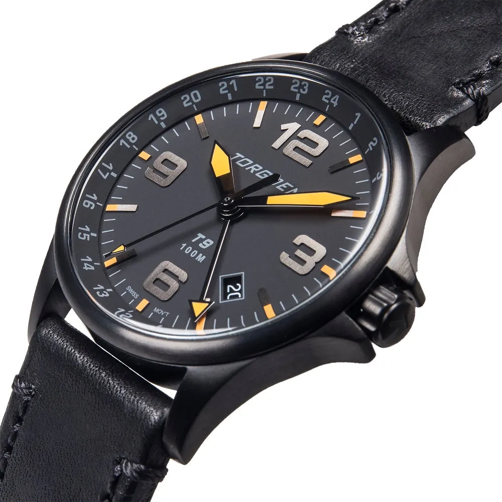 T9 Blackbird GMT | 42mm , Black Leather Strap