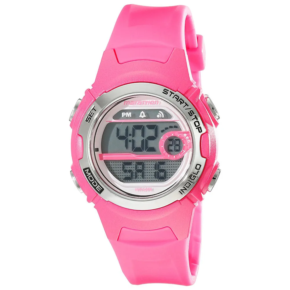 Timex Womens Marathon Stainless Steel Case Pink Resin Strap Grey Dial Pink Watch - T5K771