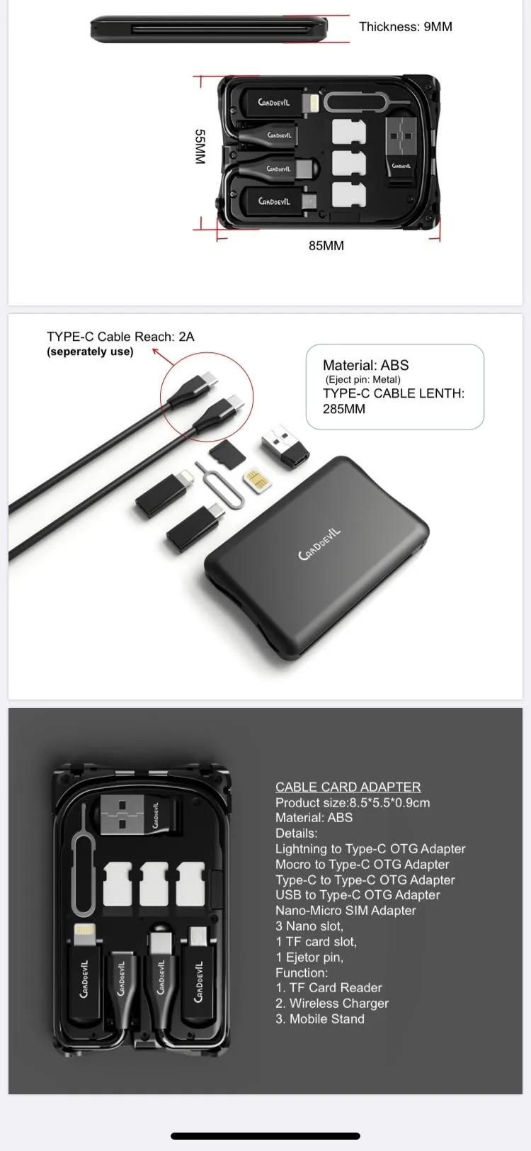 Travel Survival Card Cable