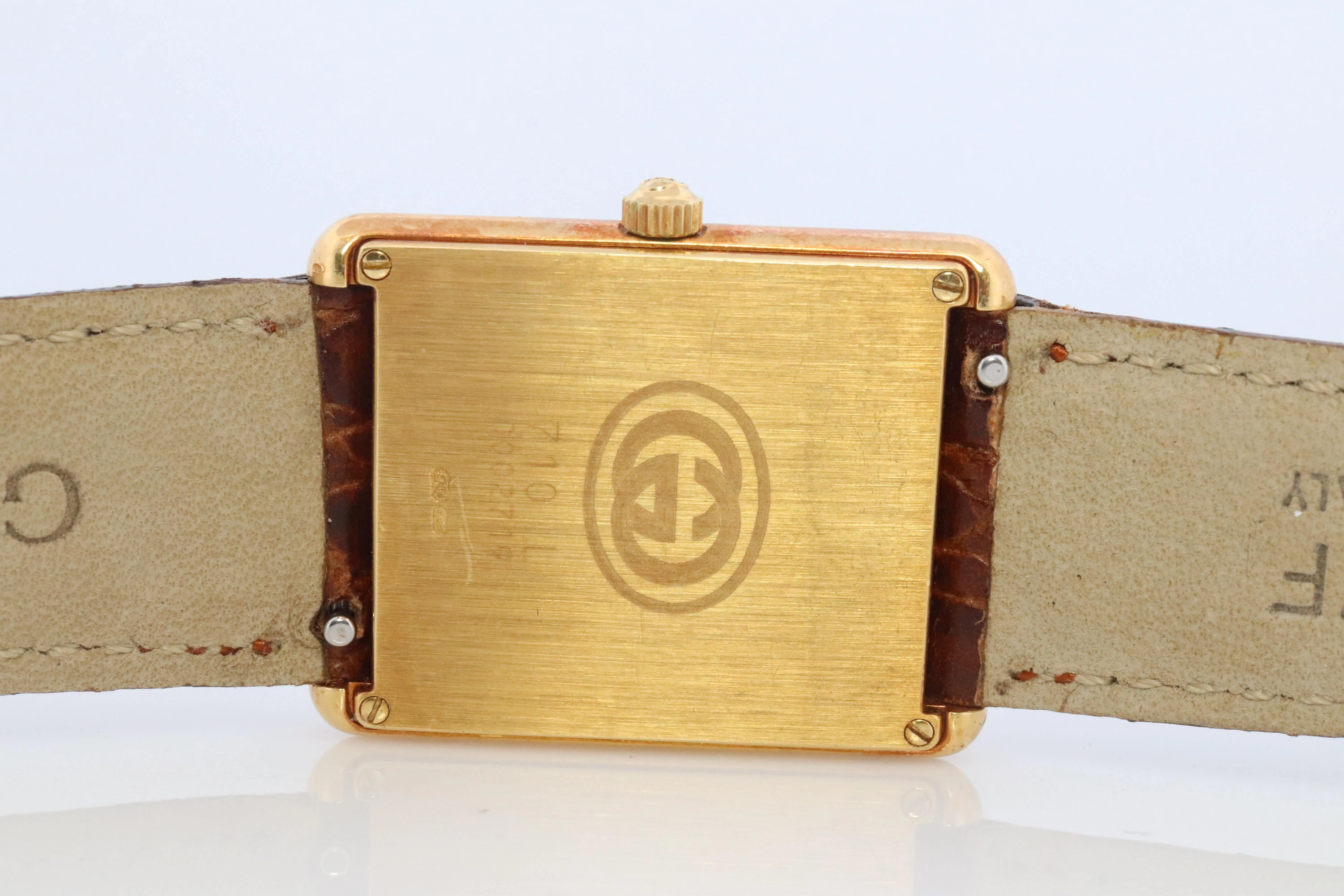 Vintage 18k Gucci Tank Watch. 18k Yellow Gold Gucci 710L Wrist Watch.
