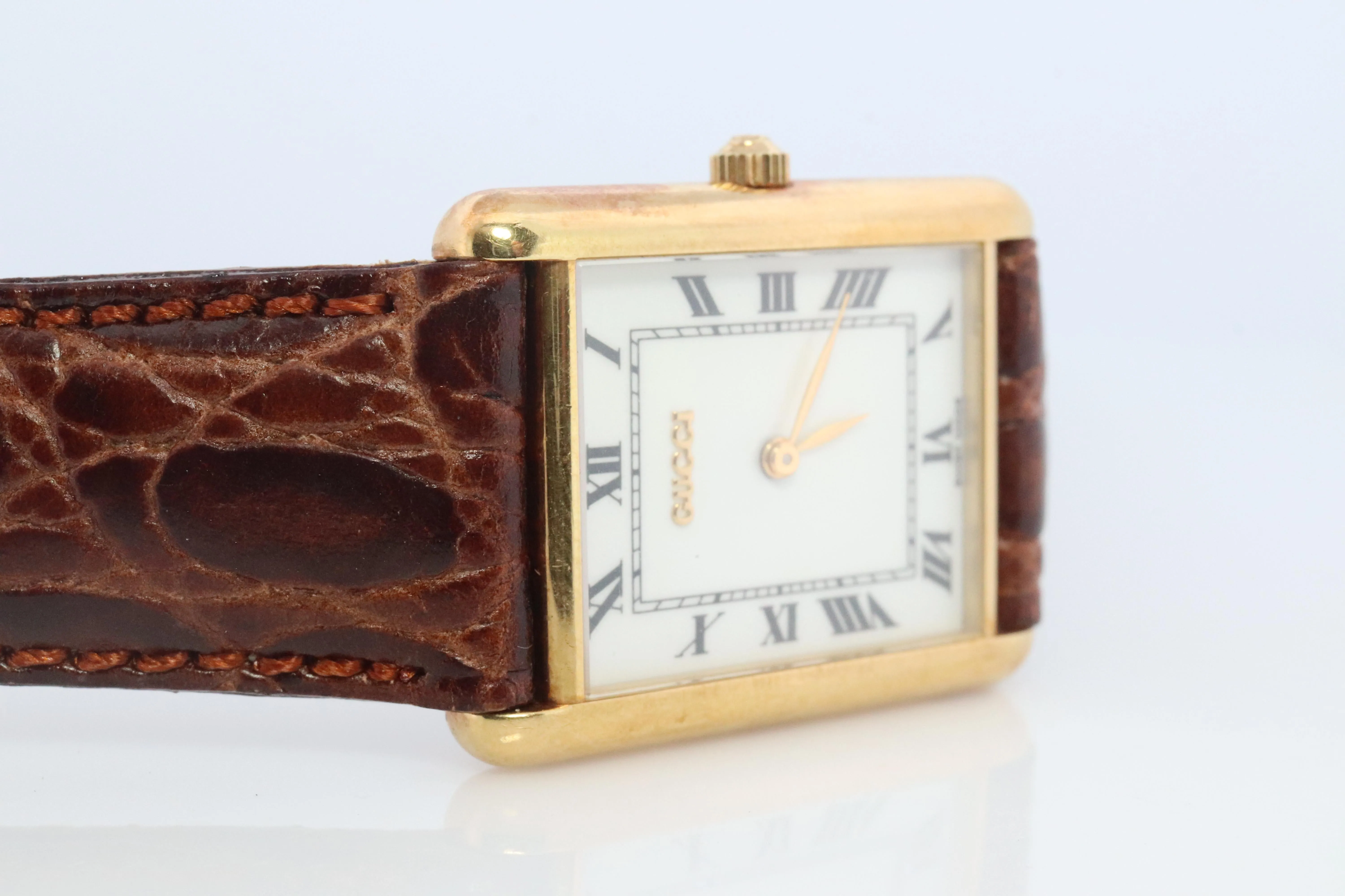 Vintage 18k Gucci Tank Watch. 18k Yellow Gold Gucci 710L Wrist Watch.