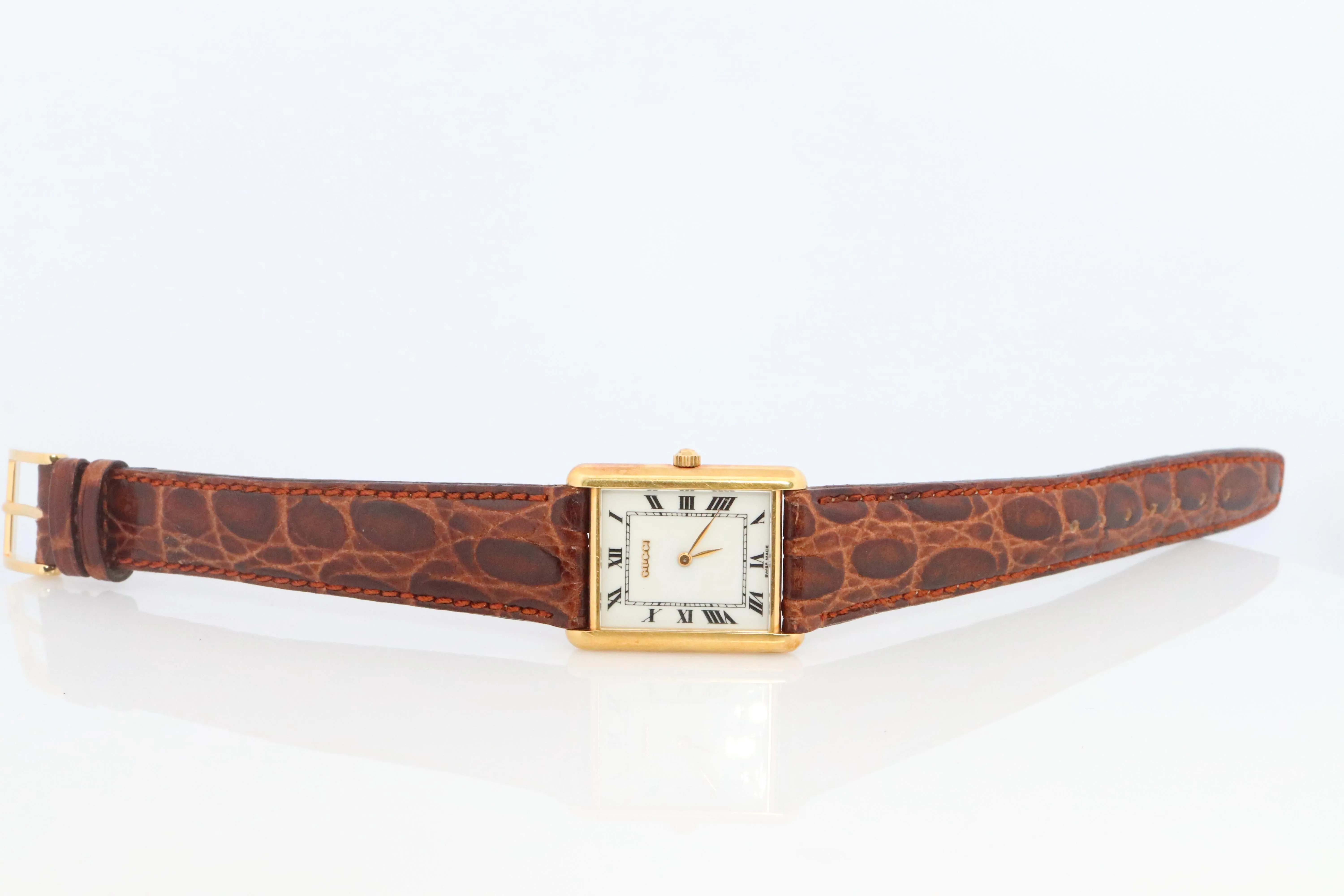 Vintage 18k Gucci Tank Watch. 18k Yellow Gold Gucci 710L Wrist Watch.