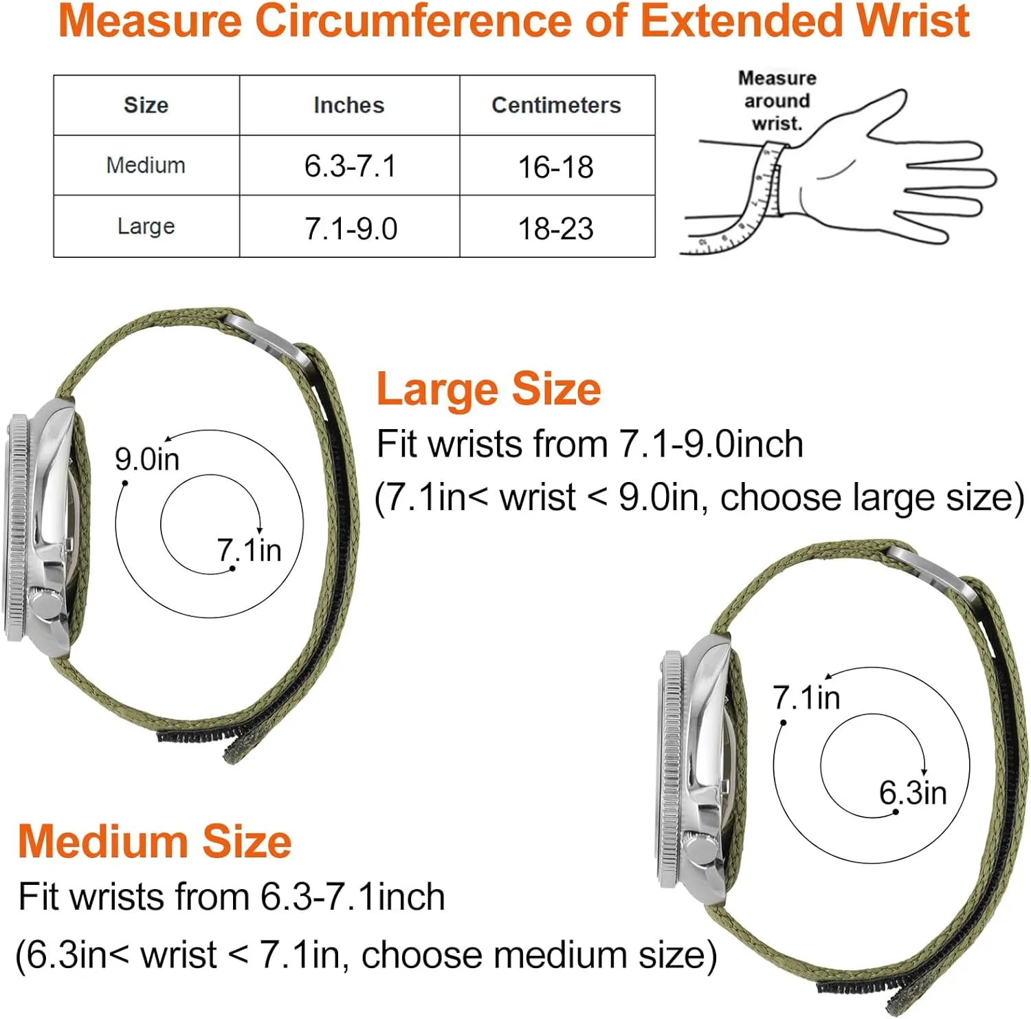 watchdives Nylon Watch Band 20mm 22mm Replacement Watch Straps Hook and Loop Fasteners Sport Watchband for 7.1-9in Wrist, Green 20mm