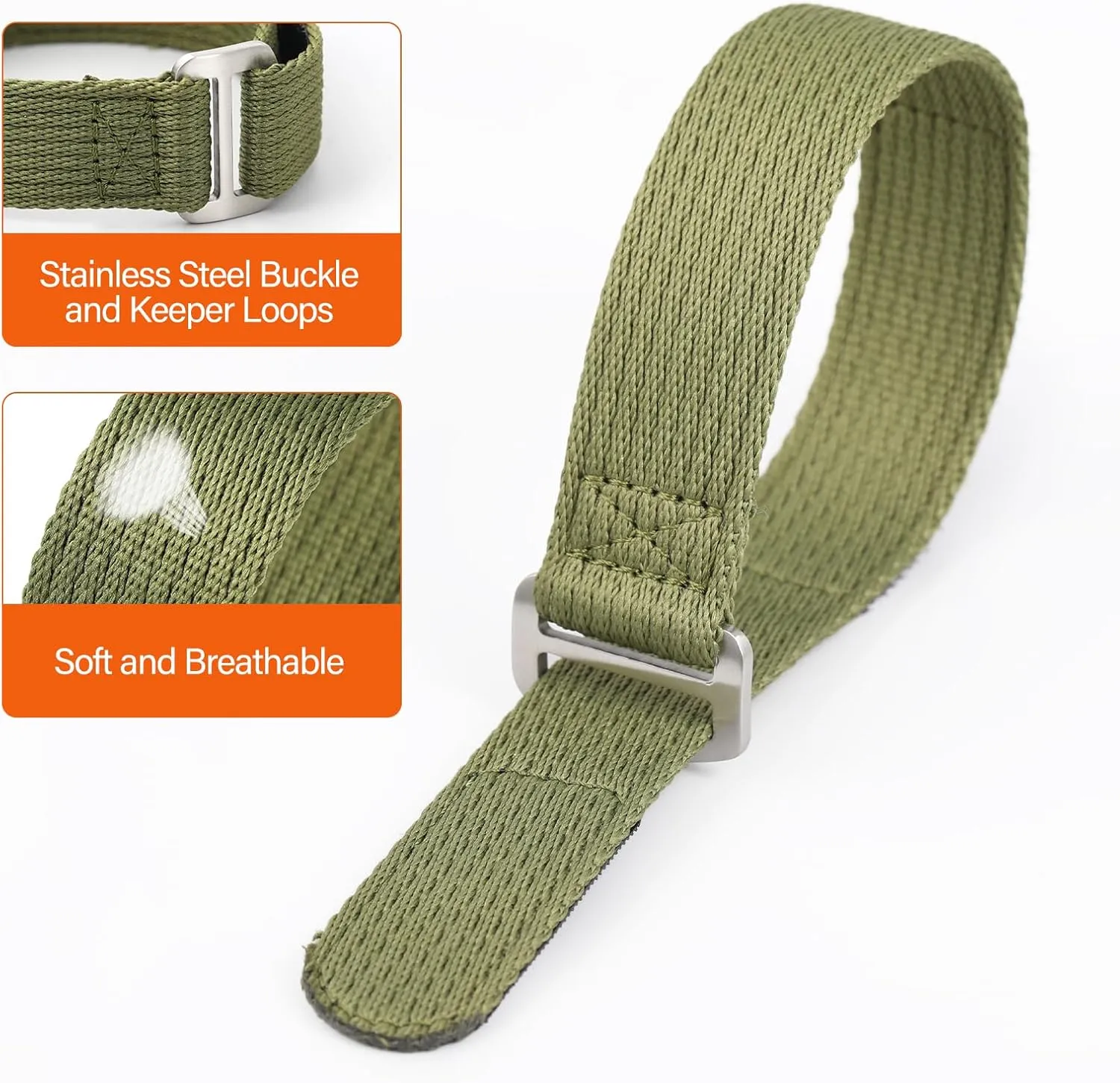 watchdives Nylon Watch Band 20mm 22mm Replacement Watch Straps Hook and Loop Fasteners Sport Watchband for 7.1-9in Wrist, Green 20mm