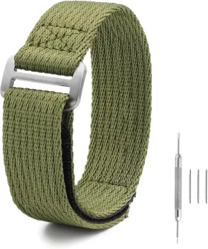 watchdives Nylon Watch Band 20mm 22mm Replacement Watch Straps Hook and Loop Fasteners Sport Watchband for 7.1-9in Wrist, Green 20mm