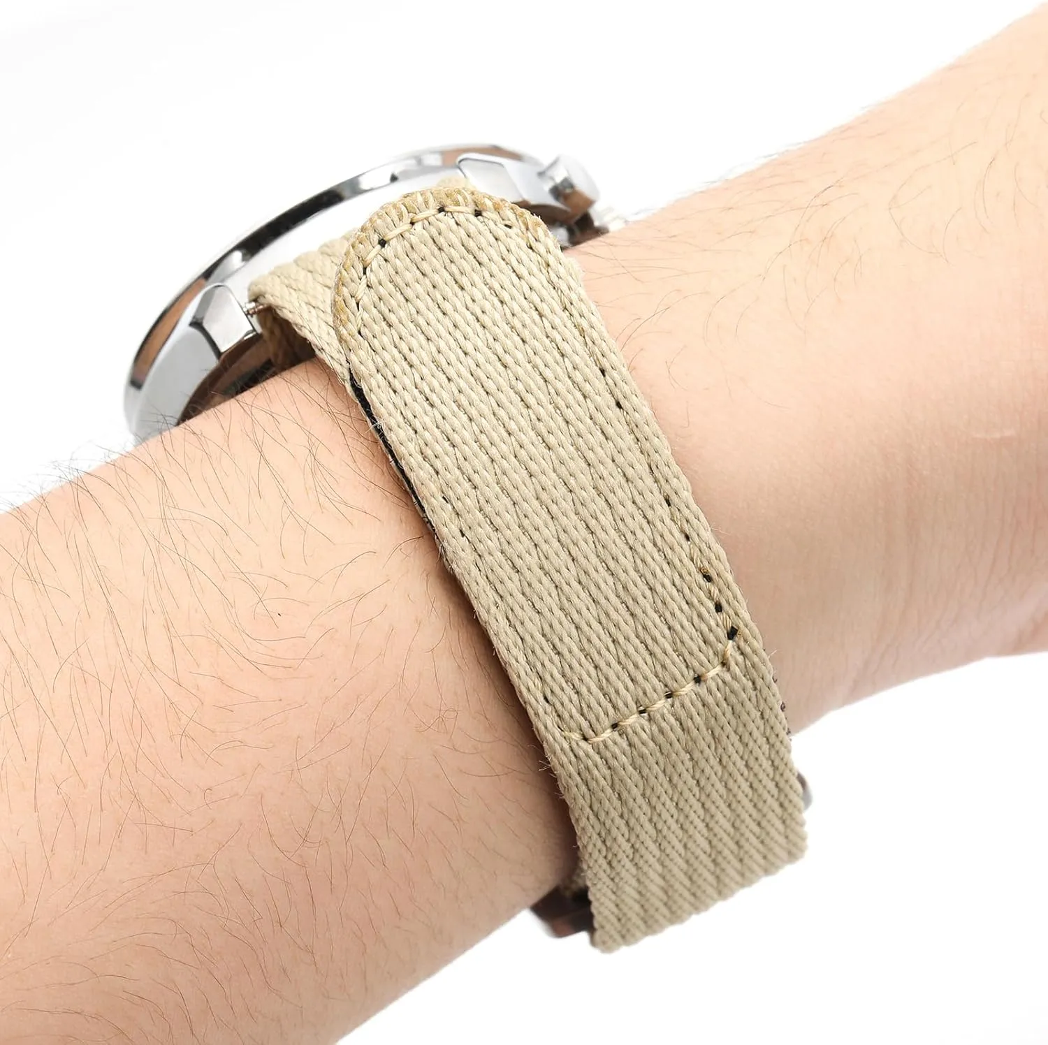watchdives Nylon Watch Band 20mm 22mm Replacement Watch Straps with Hook and Loop Fasteners Sport Watchband Fit for 6.3-7.1in Wrist (Khaki, 20mm-Medium)