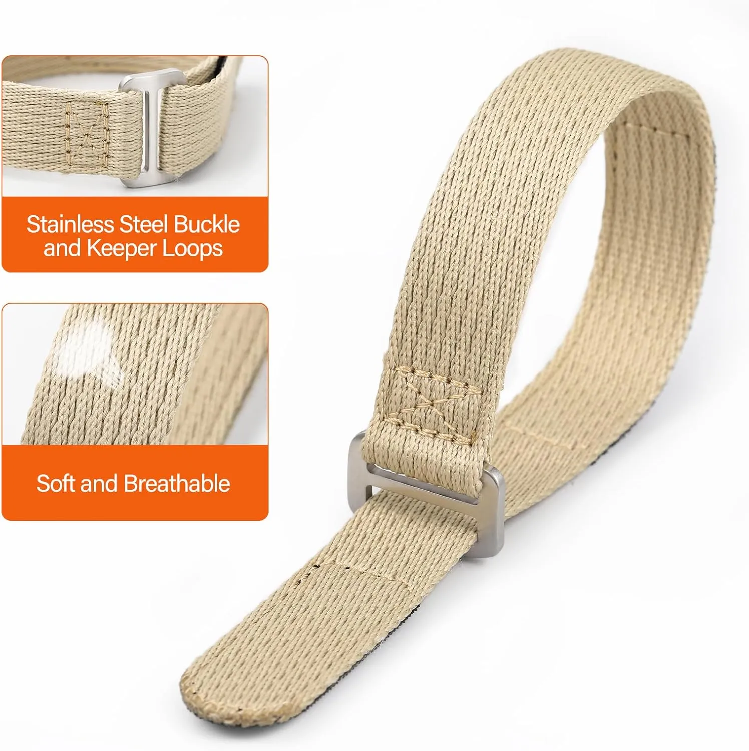 watchdives Nylon Watch Band 20mm 22mm Replacement Watch Straps with Hook and Loop Fasteners Sport Watchband Fit for 6.3-7.1in Wrist (Khaki, 20mm-Medium)
