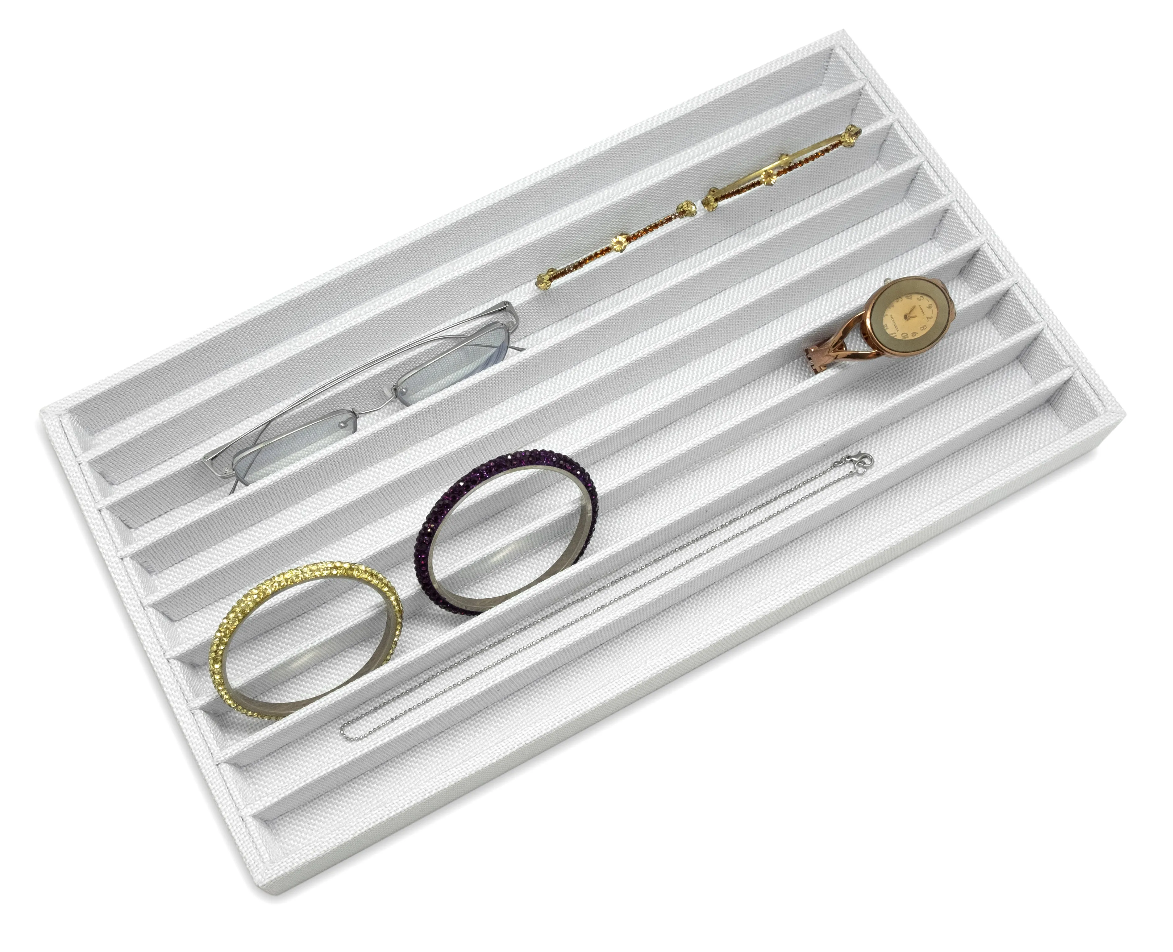 White Linen 9 Row Compartment Jewelry Display Tray
