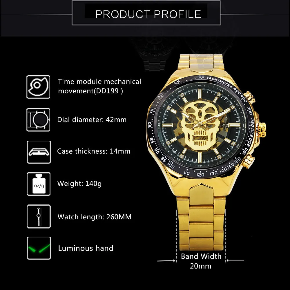 WINNER Men's Skeleton Skeleton Watch Automatic Mechanical Watch Diamond Luxury Business Watch
