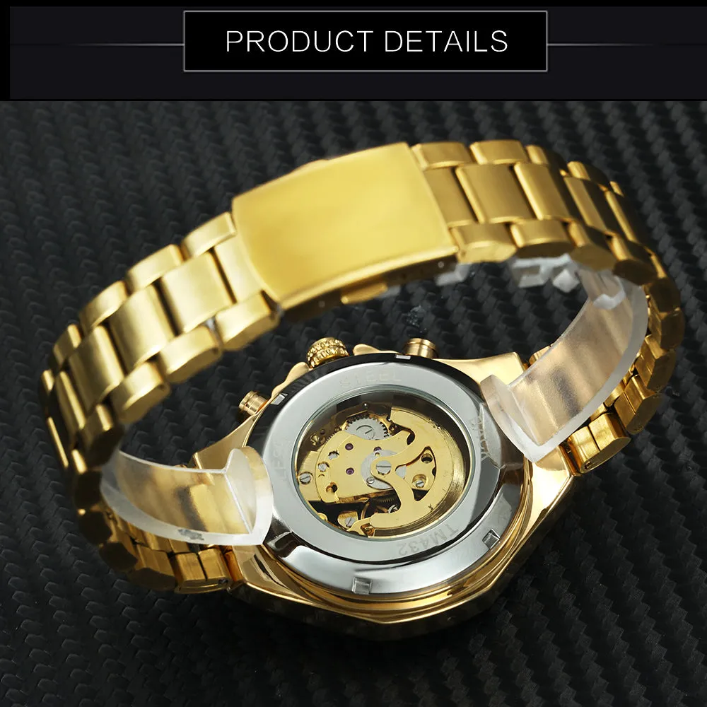 WINNER Men's Skeleton Skeleton Watch Automatic Mechanical Watch Diamond Luxury Business Watch