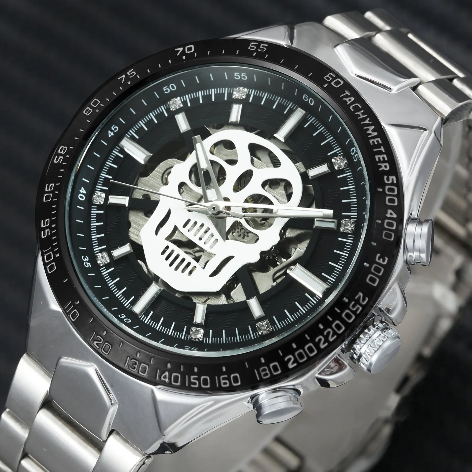 WINNER Men's Skeleton Skeleton Watch Automatic Mechanical Watch Diamond Luxury Business Watch
