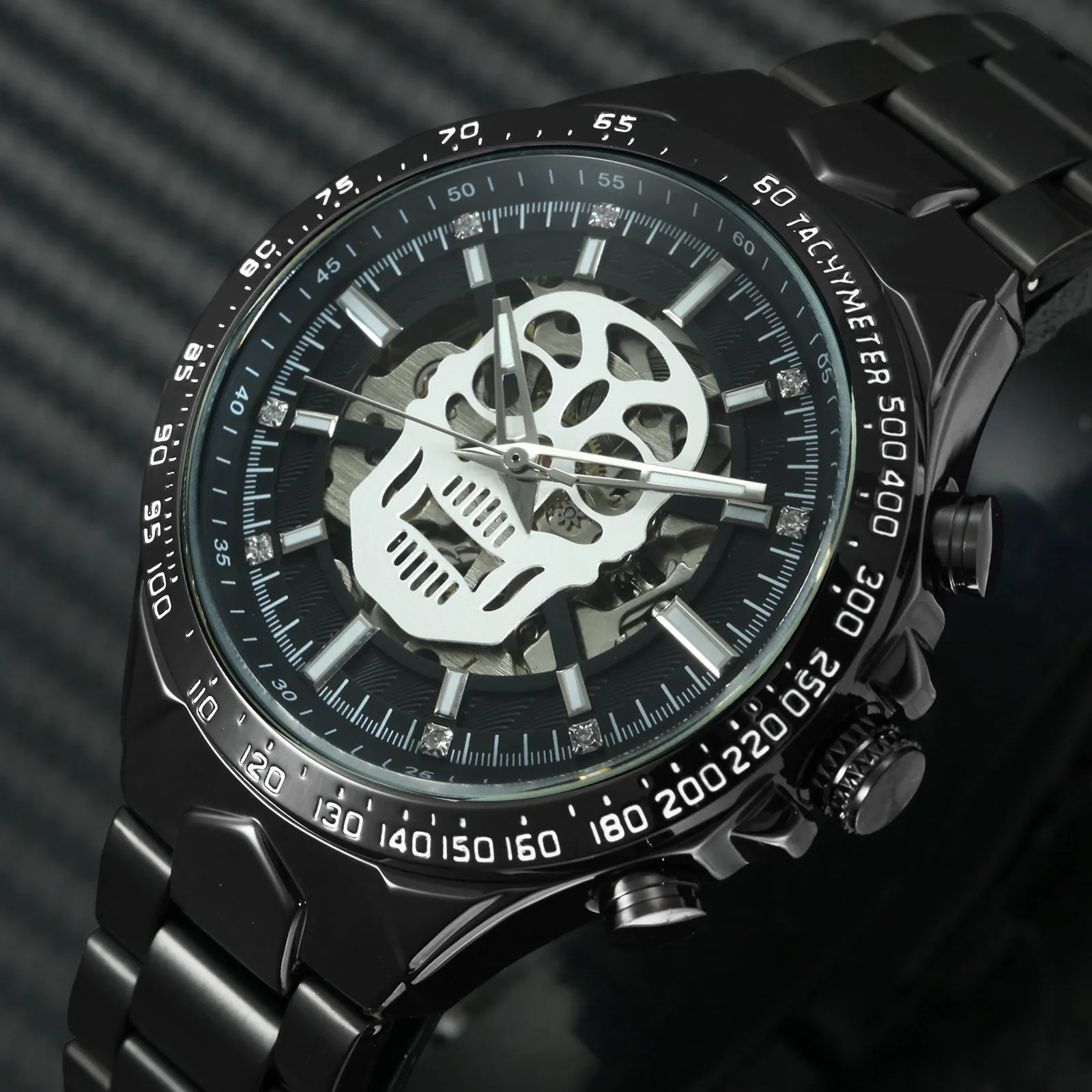 WINNER Men's Skeleton Skeleton Watch Automatic Mechanical Watch Diamond Luxury Business Watch