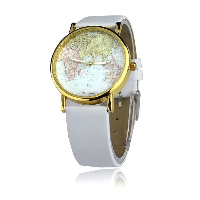 Women's Watch World Map Pattern PU Band