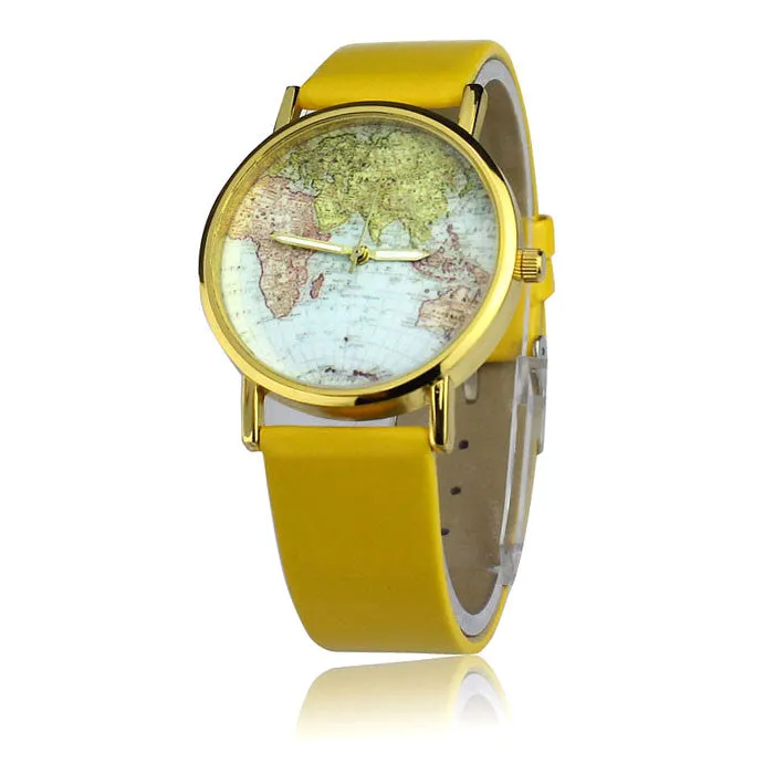 Women's Watch World Map Pattern PU Band
