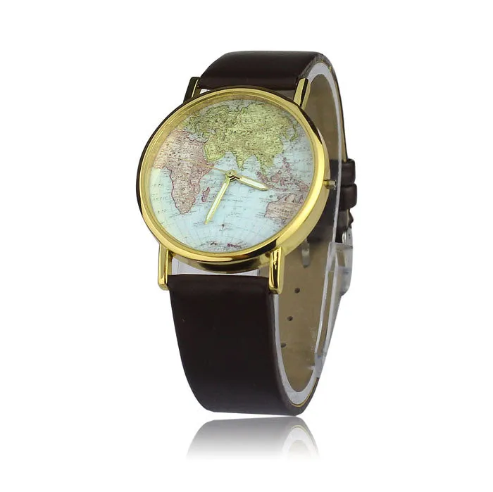 Women's Watch World Map Pattern PU Band