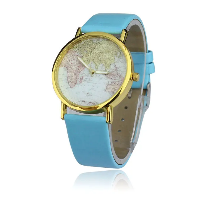Women's Watch World Map Pattern PU Band