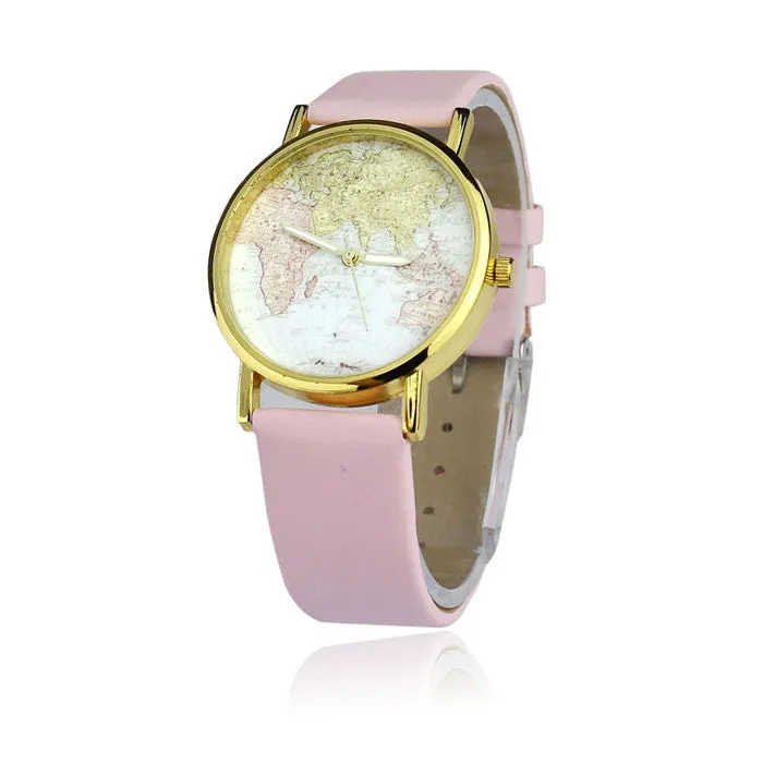 Women's Watch World Map Pattern PU Band